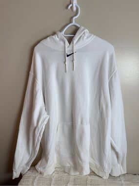 Nike White Hoodie with Dark Green Swoosh